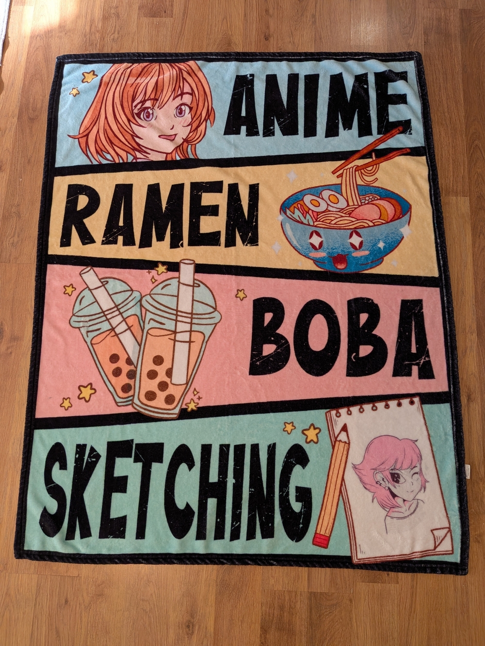 Anime Ramen Boba Sketching Graphic Throw Blanket - Pastel Multi